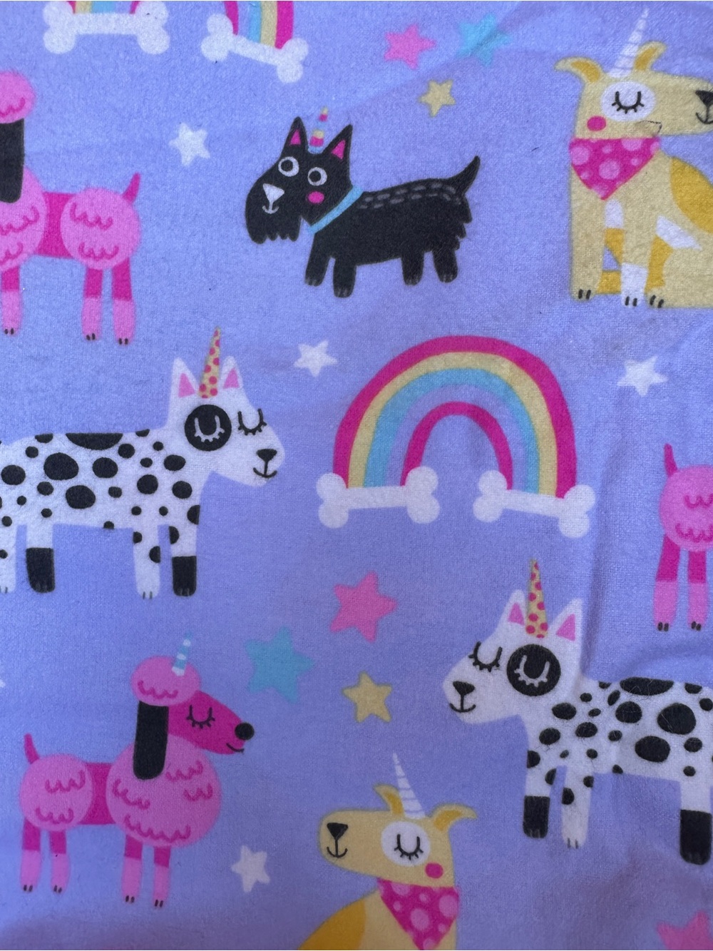 Whimsical Unicorn Dogs & Rainbows Lavender 100% Cotton Flannel 2 Yards